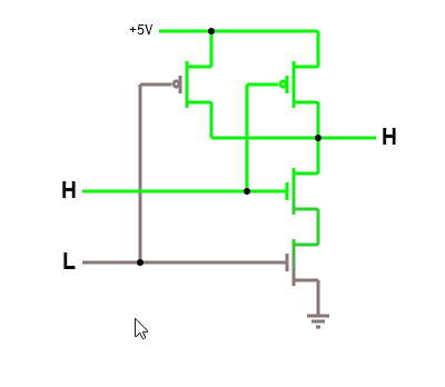 NAND gate with inputs 1 and 0, output 1